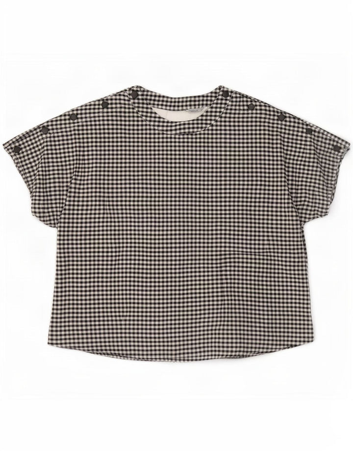 Zara Γυναικεία Μπλούζα Oversized Top UK 10 Small Black Gingham