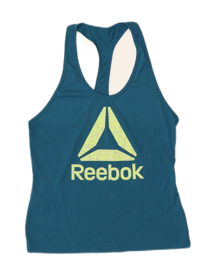 REEBOK Womens Crop Graphic Vest Top UK 12/14 Medium Blue