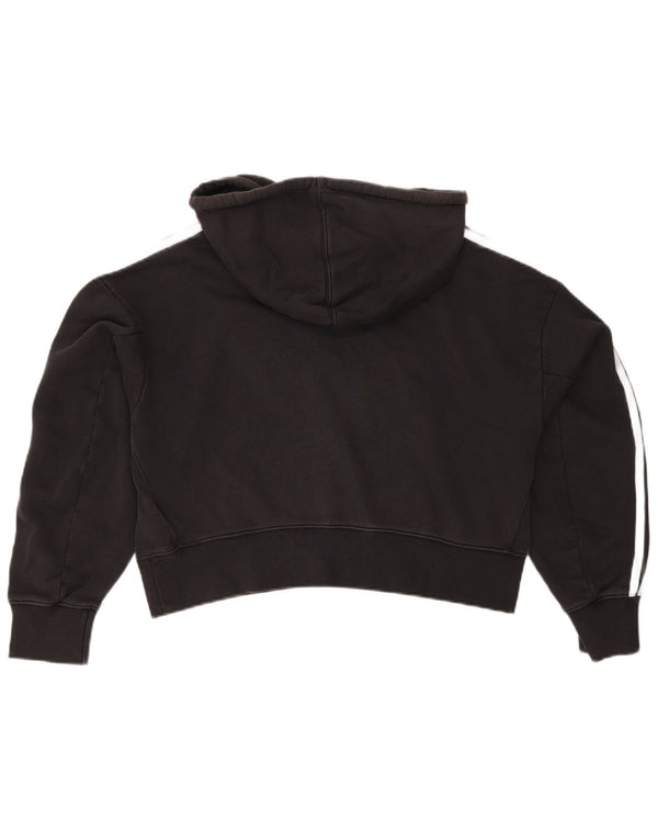 Γυναικεία Adidas Crop Oversized Hoodie Jumper UK 12 μεσαίο μαύρο βαμβακερό