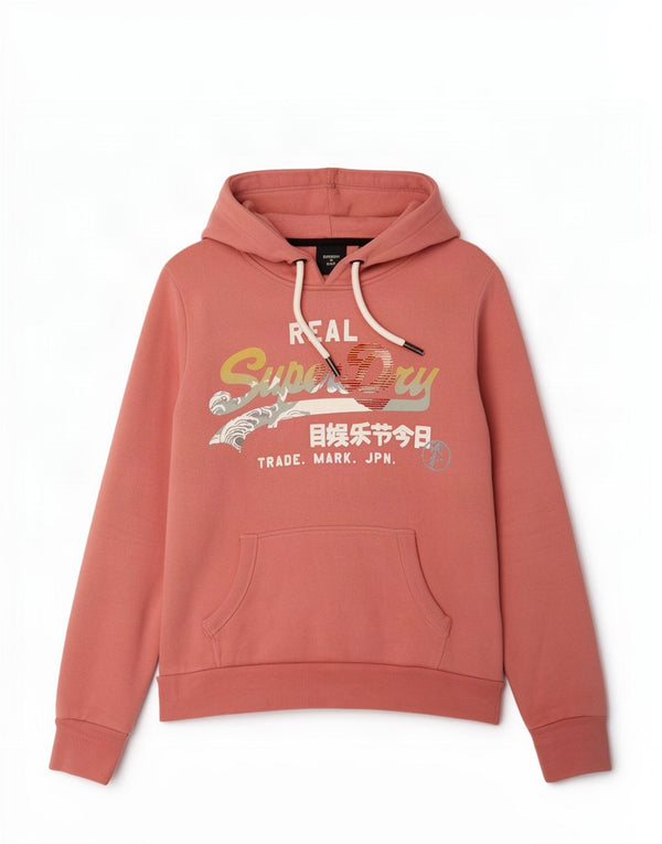 Superdry Γυναικείο Γραφικό Hoodie Jumper UK 12 Medium Pink Cotton
