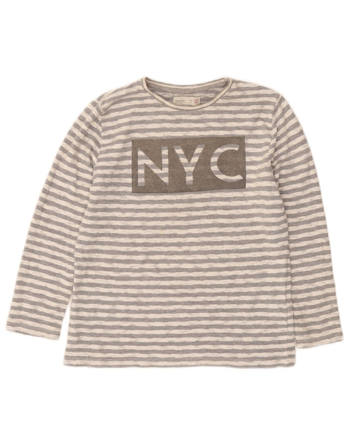 Zara Boys Graphic Top Μακρυμάνικο 9-10 ετών Γκρι Ριγέ Βαμβακερό