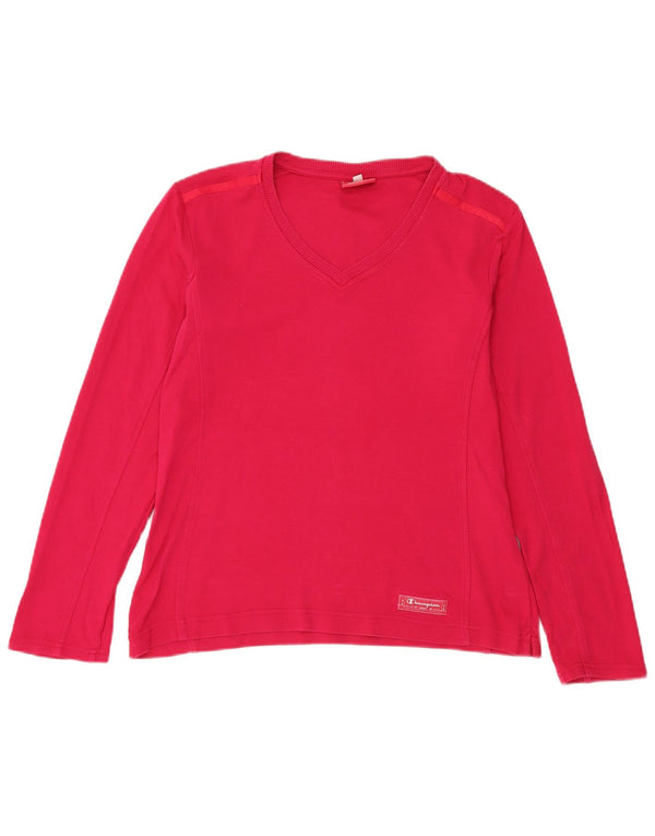 Champion Womens Easy Fit Top Μακρύ μανίκι UK 16 μεγάλο ροζ βαμβακερό