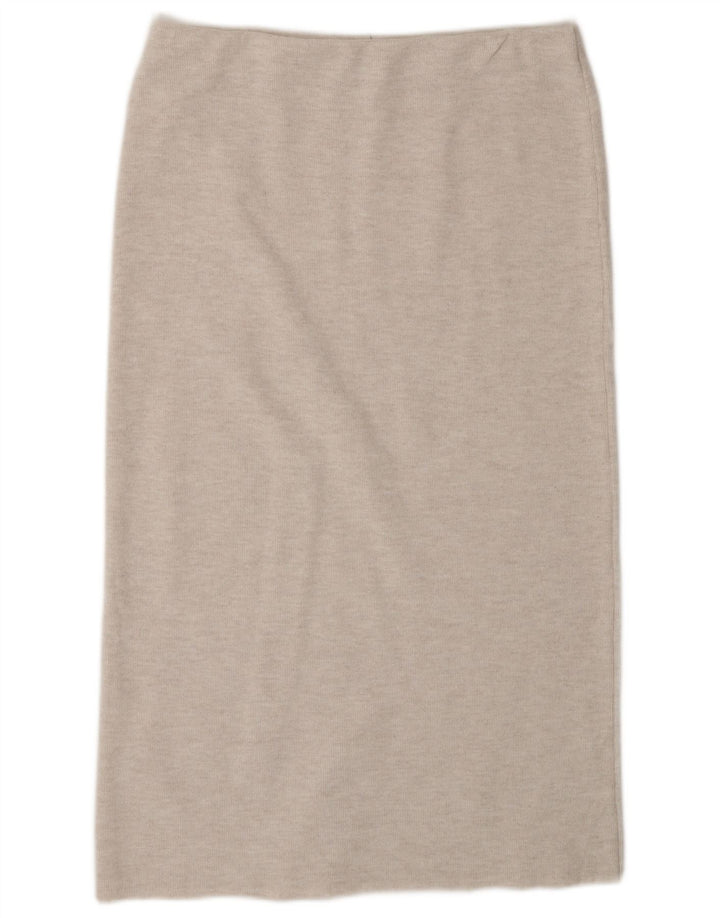 ZARA Womens Knit Straight Skirt Large W32 Beige Polyester