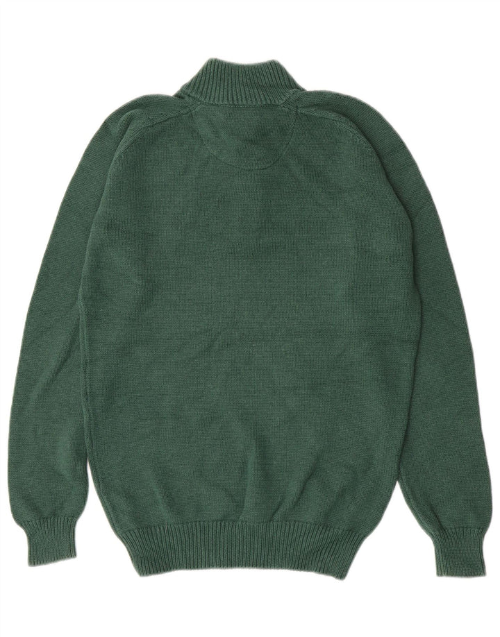 Massimo Dutti Ανδρικό πουλόβερ με λαιμό με κουμπιά, μεγάλο πράσινο βαμβακερό