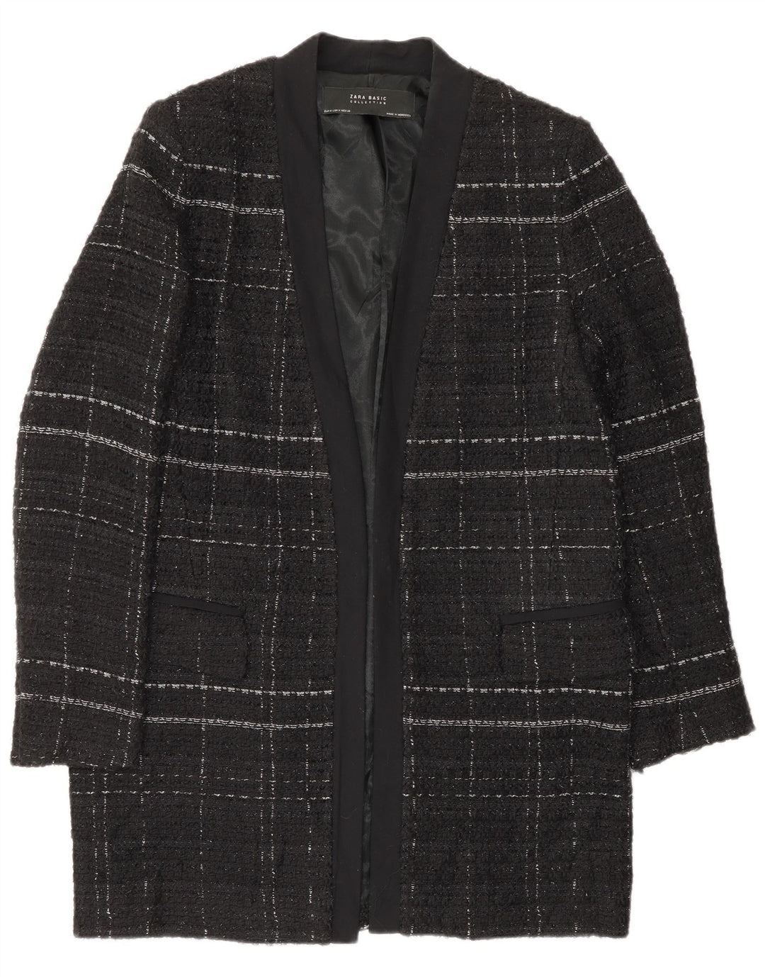 Zara Γυναικείο Ανοιχτό Παλτό UK 14 Medium Black Check