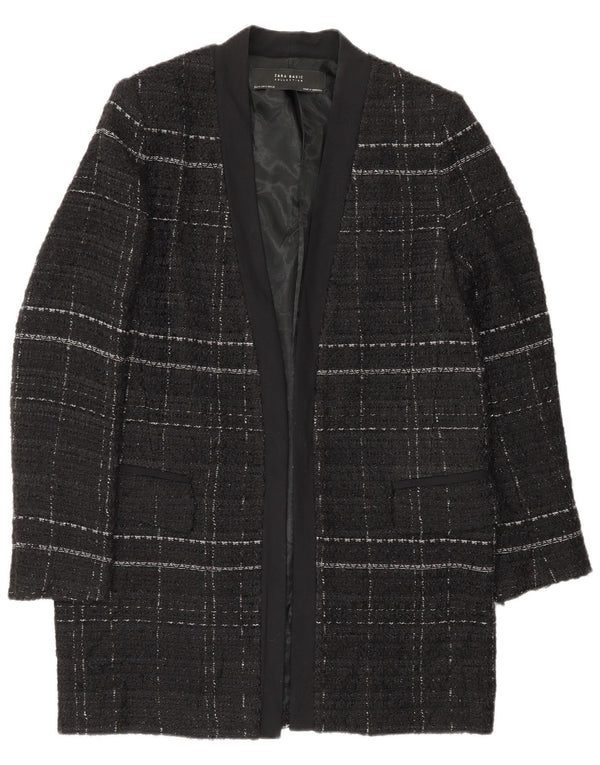 Zara Γυναικείο Ανοιχτό Παλτό UK 14 Medium Black Check