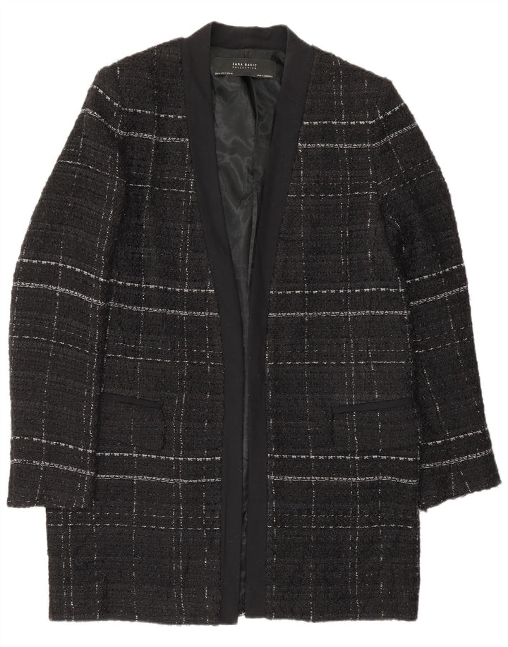 Zara Γυναικείο Ανοιχτό Παλτό UK 14 Medium Black Check