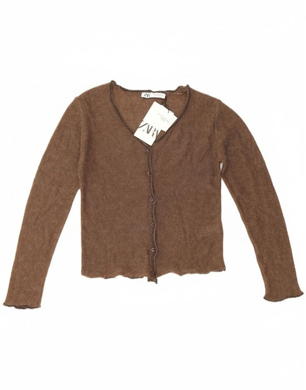 Zara Γυναικεία Ζακέτα Crop UK 6 XS Brown Polyamide