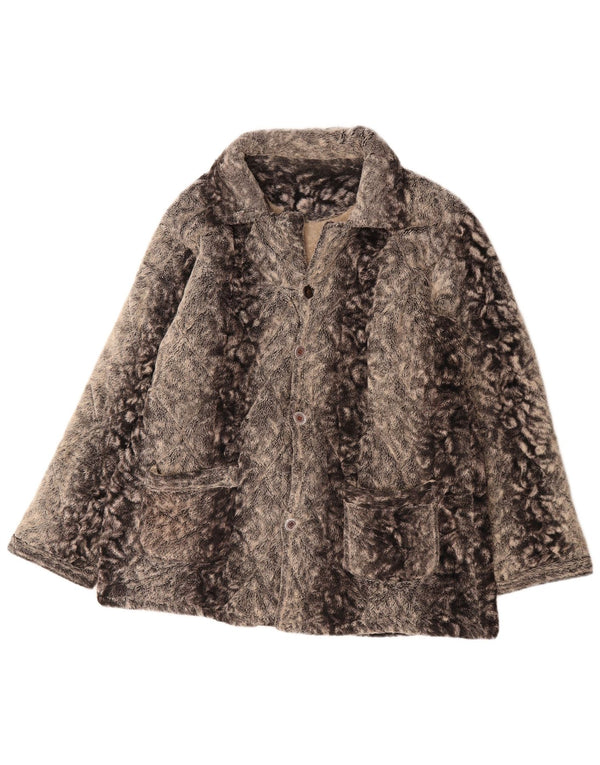 Vintage ανδρικό τζάκετ από ψεύτικη γούνα UK 40 Large Grey Animal Print