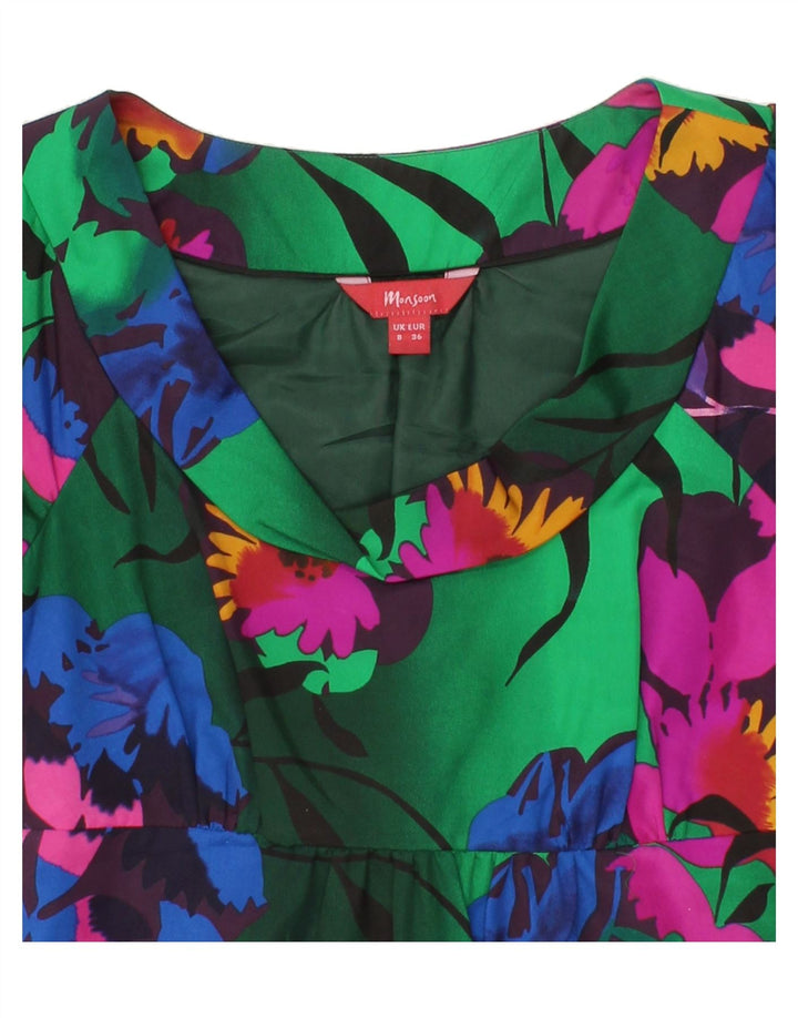 MONSOON Womens Graphic Shift Dress UK 8 Small Green Floral Polyester Vintage Monsoon and Second-Hand Monsoon from Messina Hembry 
