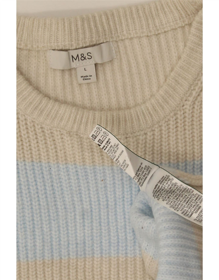 Marks & Spencer Γυναικείο πουλόβερ με λαιμόκοψη UK 14 Medium Beige ριγέ