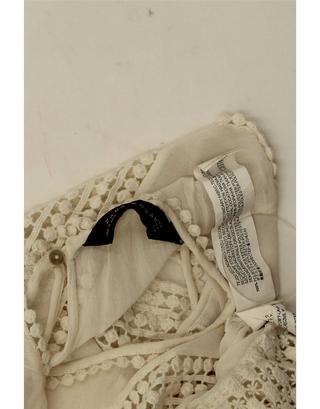 Zara Γυναικεία Crop Αμάνικη Δαντέλα Μπλούζα Τοπ UK 12 Μεσαίου Λευκού Πολυεστέρα