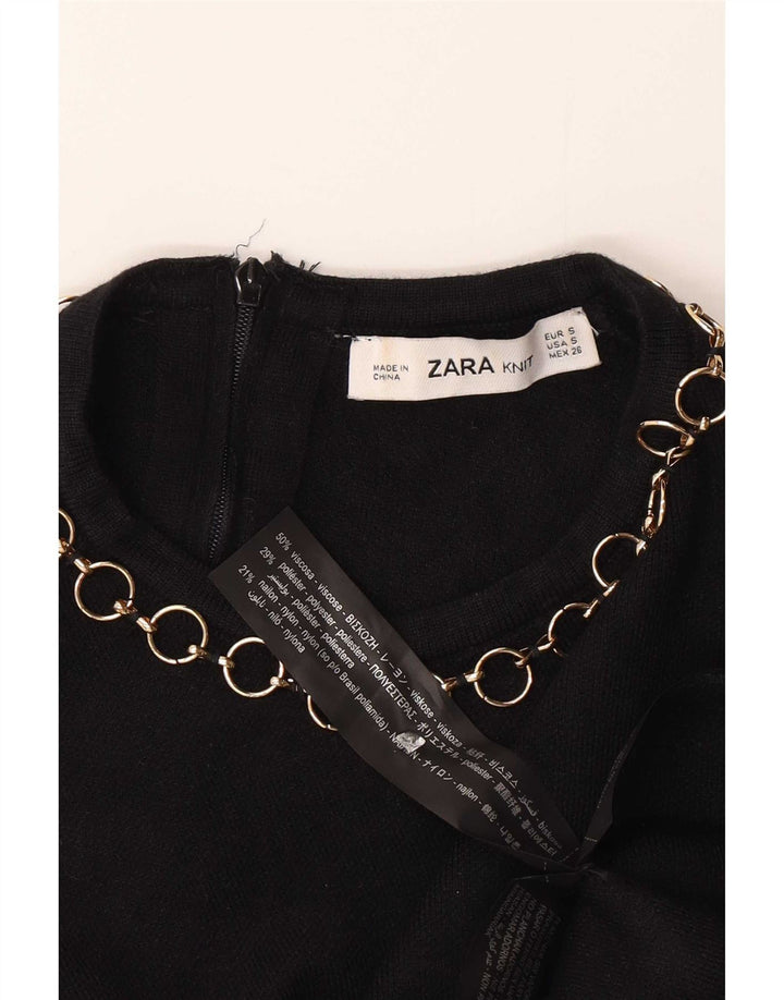 Zara Γυναικεία Μπλούζα Crop Top UK 10 Small Black Viscose