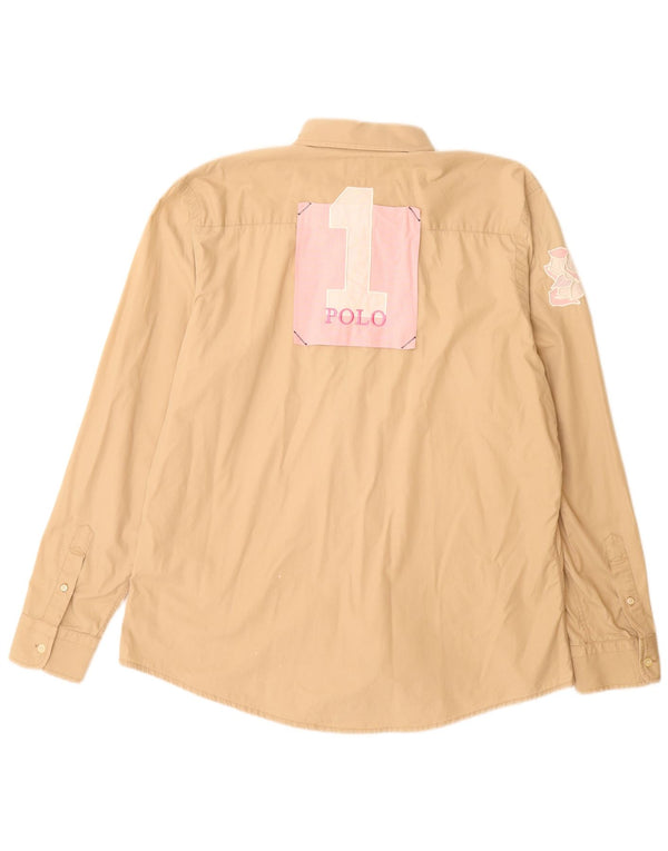 LA MARTINA Ανδρικό γραφικό πουκάμισο 2XL Μπεζ βαμβακερό