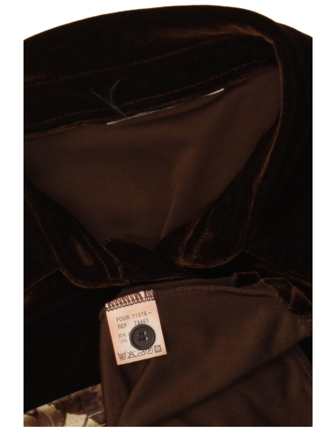 VINTAGE Γυναικείο Βελούδινο Αμάνικο Μπλούζα UK 12 Μεσαίο Καφέ Floral