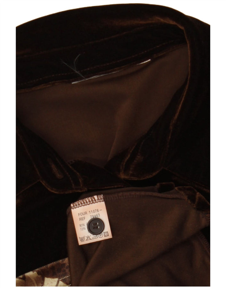 VINTAGE Γυναικείο Βελούδινο Αμάνικο Μπλούζα UK 12 Μεσαίο Καφέ Floral