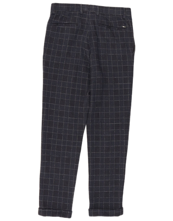ZARA Mens Straight Suit Trousers EU 36 XS W29 L28 Navy Blue Check