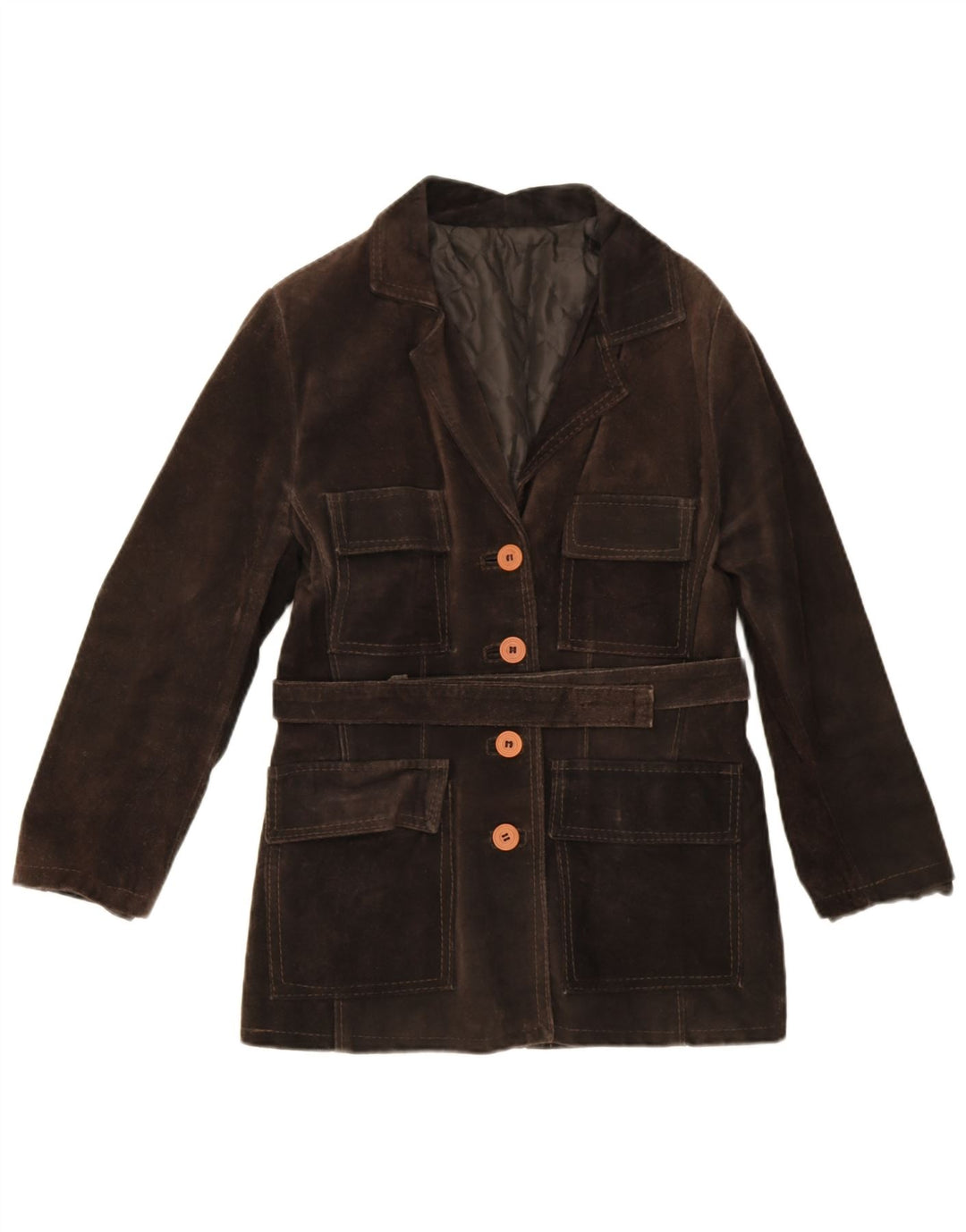 Vintage Γυναικείο Suede Jacket UK 10 Small Brown Δερμάτινο