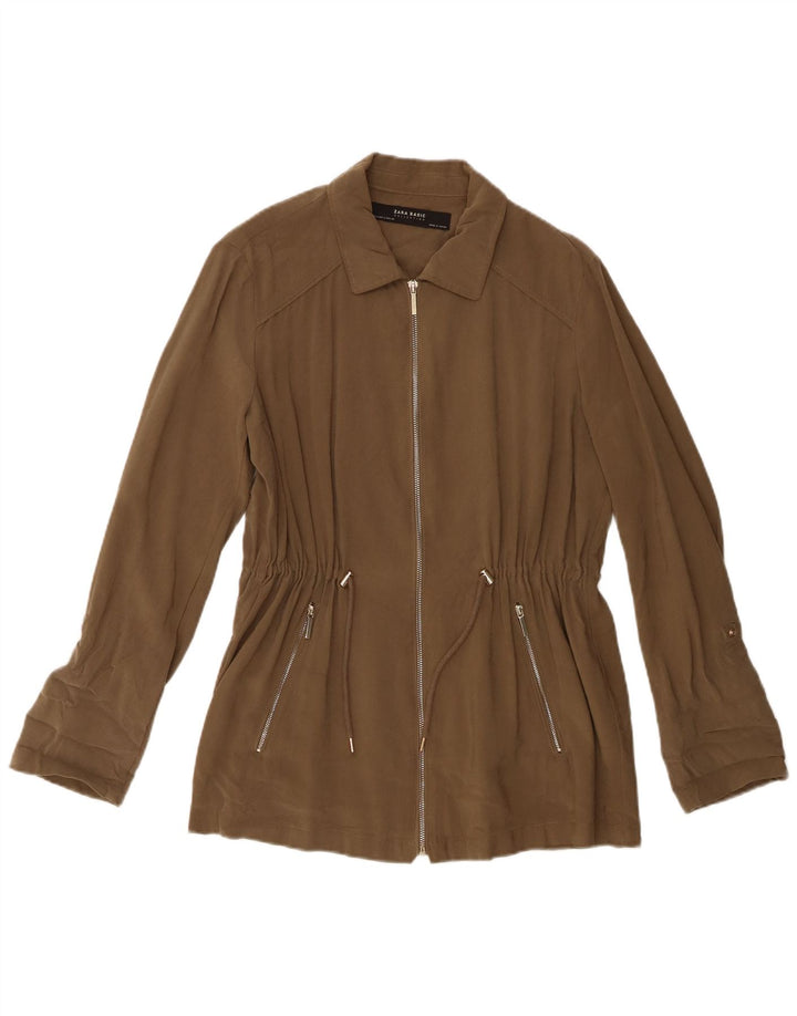 Zara Γυναικείο Bomber Jacket UK 14 Medium Khaki Viscose