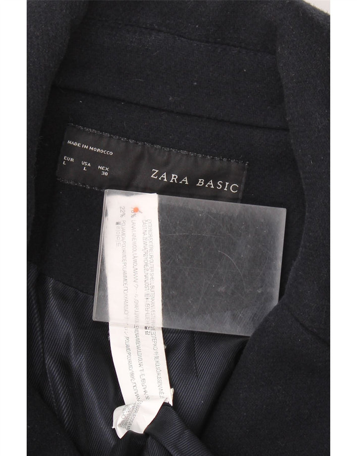 Zara Γυναικείο παλτό με διπλό στήθος UK 14 Large Navy Blue Wool
