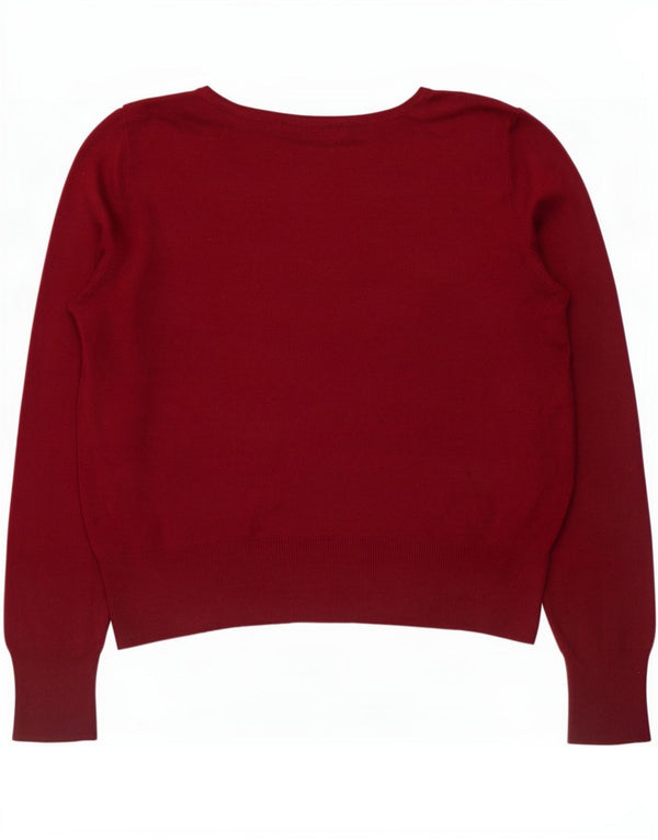 Marks & Spencer Womens V-Neck Jumper Sweater UK 14 Medium Maroon Viscose