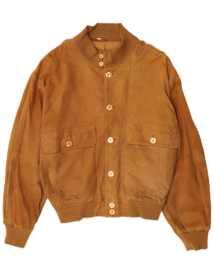 Vintage Ανδρικό Suede Bomber Jacket IT 48 Μεσαίο Καφέ Δερμάτινο