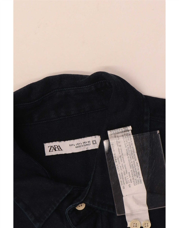 Zara Ανδρικό τζιν πουκάμισο μεγάλο Navy Blue Lyocell