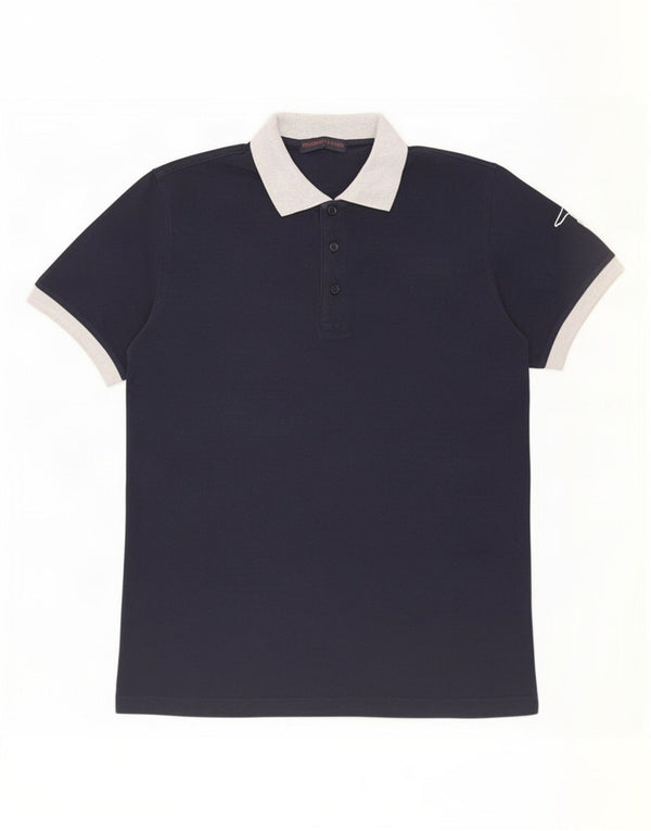 Trussardi Jeans Mens Rugby Polo Shirt Large Navy Blue Cotton