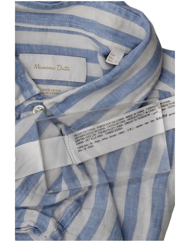 Ανδρικό πουκάμισο Massimo Dutti, μεγάλο μπλε ριγέ λινό