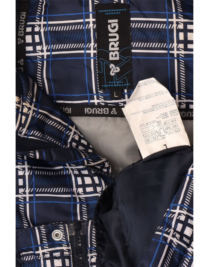 Brugi Ανδρικό μπουφάν με κουκούλα UK 40 Large Navy Blue Check Polyester