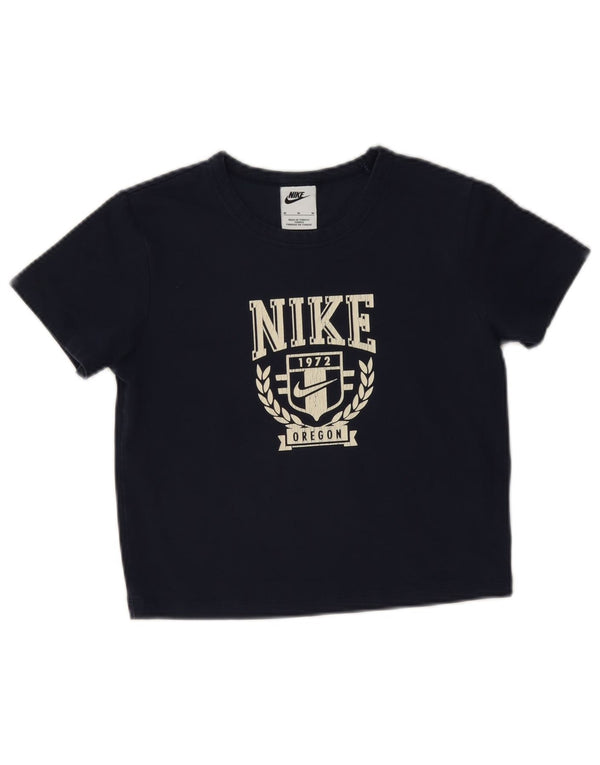 Γυναικείο μπλουζάκι Nike Crop γραφικό τοπ UK 12 μεσαίου μπλε βαμβακερό