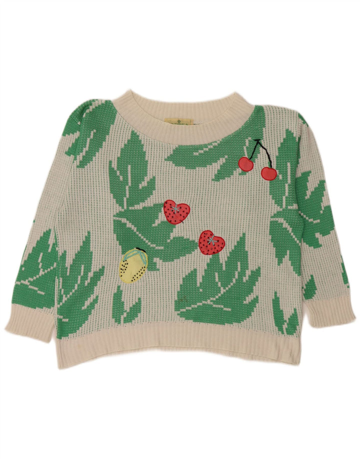 Vintage γυναικείο Crop Boat Neck Jumper UK 10 Small White Acrylic