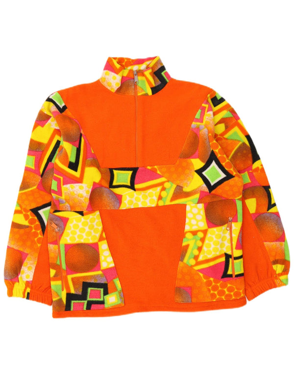 Vintage γυναικείο φερμουάρ Fleece Jumper UK 18 XL Πορτοκαλί γεωμετρικό