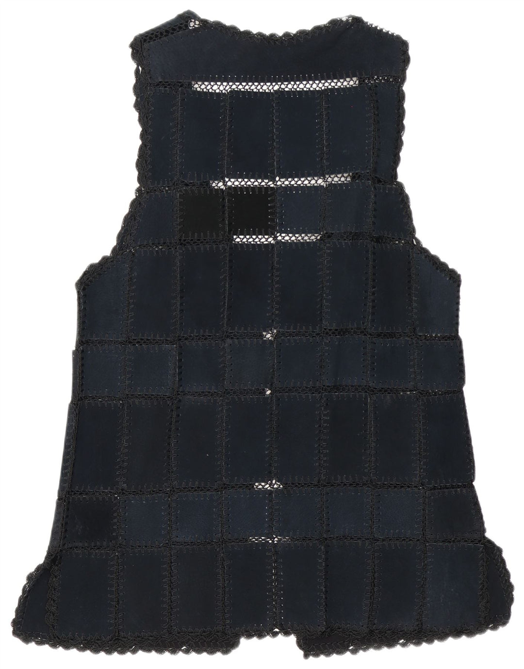 Vintage Γυναικείο Suede Gilet UK 16 Large Navy Blue Patchwork