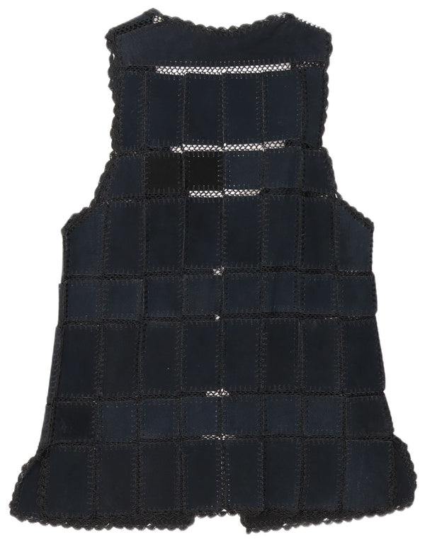 Vintage Γυναικείο Suede Gilet UK 16 Large Navy Blue Patchwork