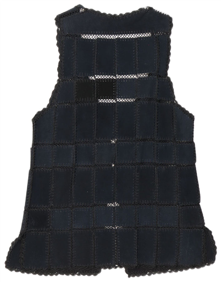 Vintage Γυναικείο Suede Gilet UK 16 Large Navy Blue Patchwork
