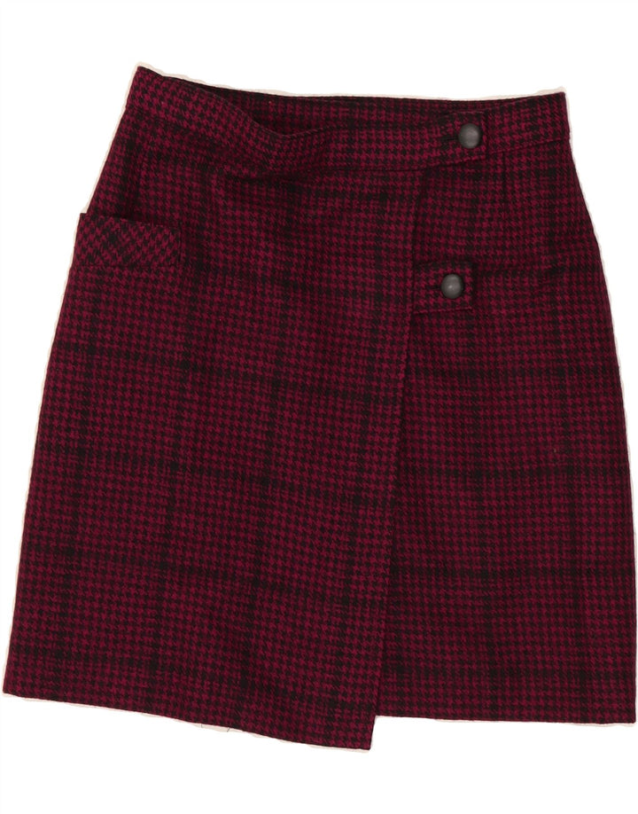 Γυναικεία Wrap Φούστα VINTAGE W30 Μέτριο ροζ Houndstooth παρθένο μαλλί