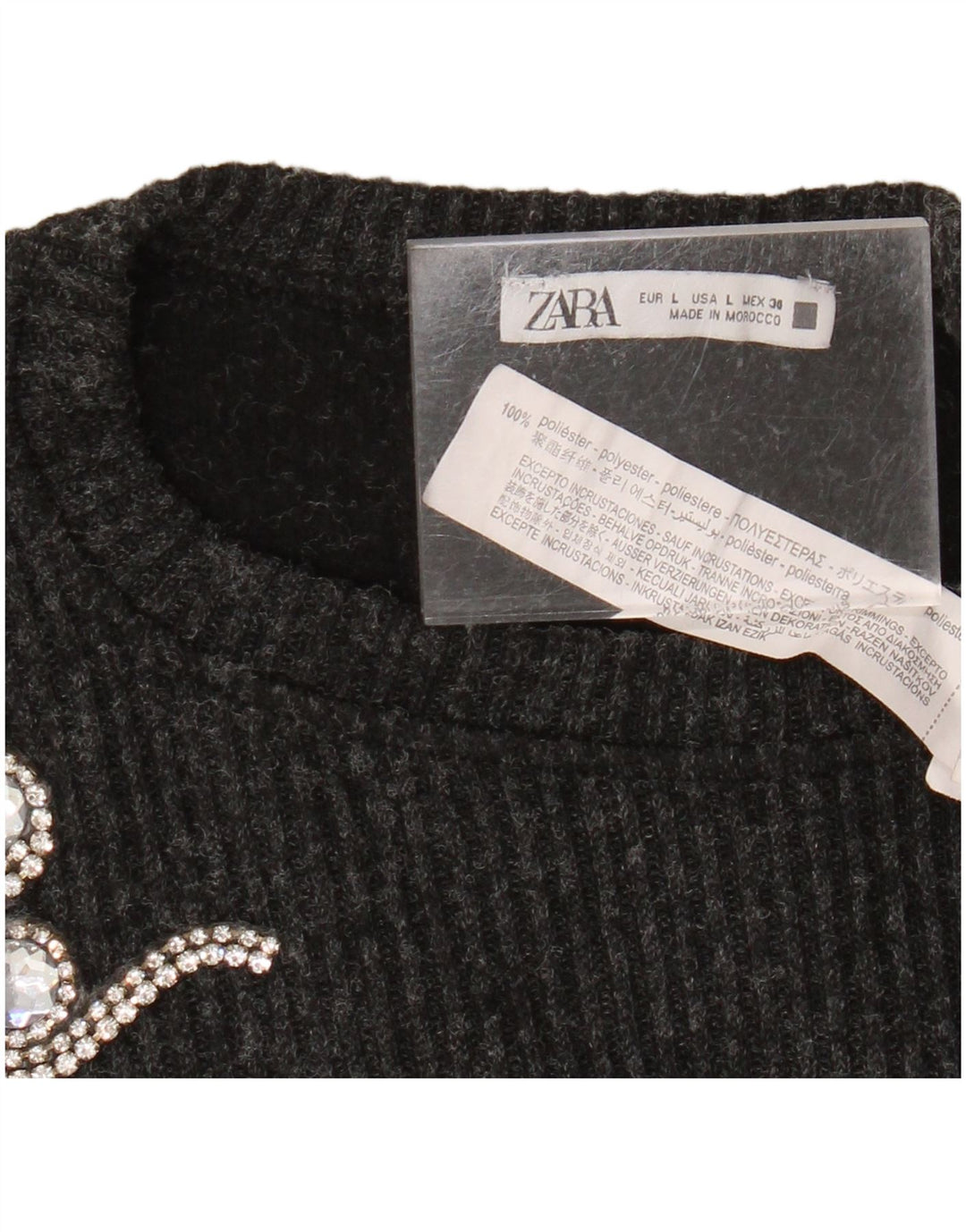 Γυναικείο Zara Crop Oversized πουλόβερ με λαιμόκοψη UK 16 Large Grey