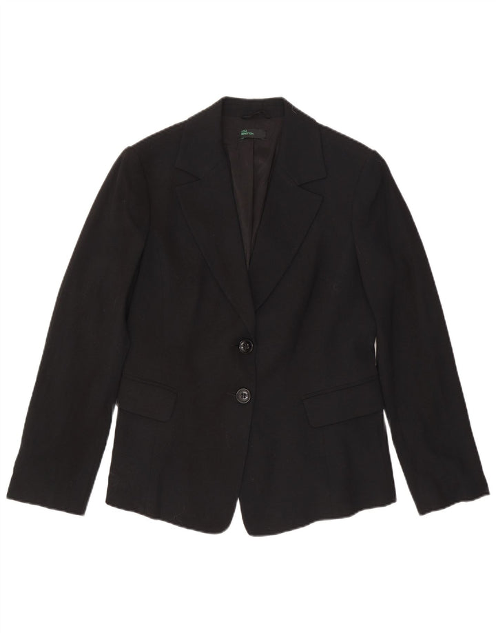 Benetton Γυναικείο Μπουφάν Blazer 2 Κουμπιών IT 46 Μεγάλη Μαύρη Βισκόζη