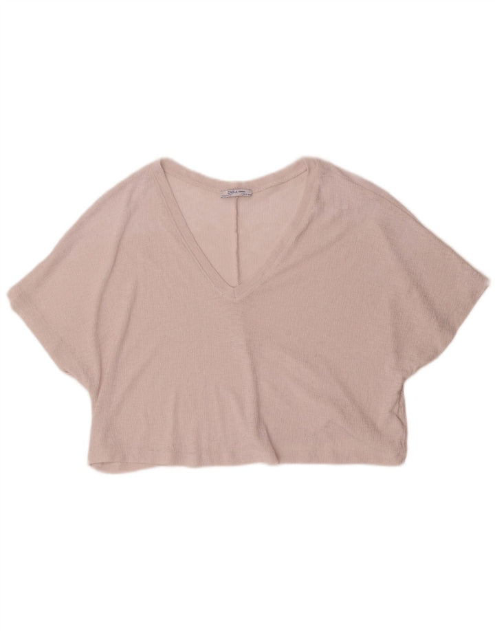 Zara Γυναικεία Crop Oversized Μπλούζα Τοπ UK 10 Small Pink Polyester