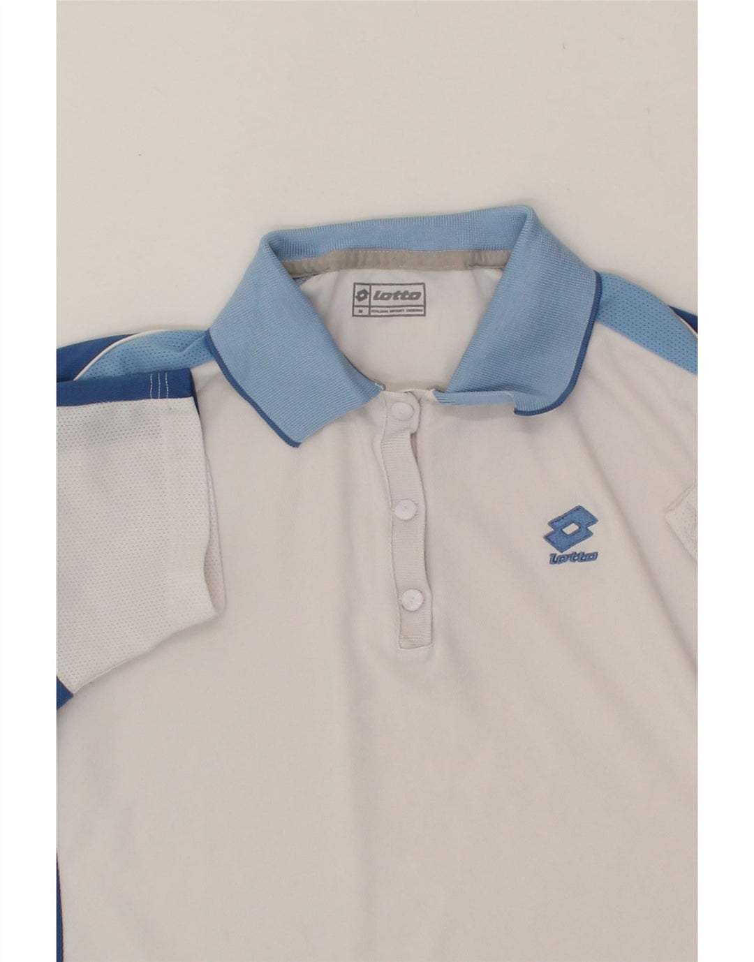 LOTTO Womens Polo Shirt UK 14 Medium White Colourblock Polyester Vintage Lotto and Second-Hand Lotto from Messina Hembry 