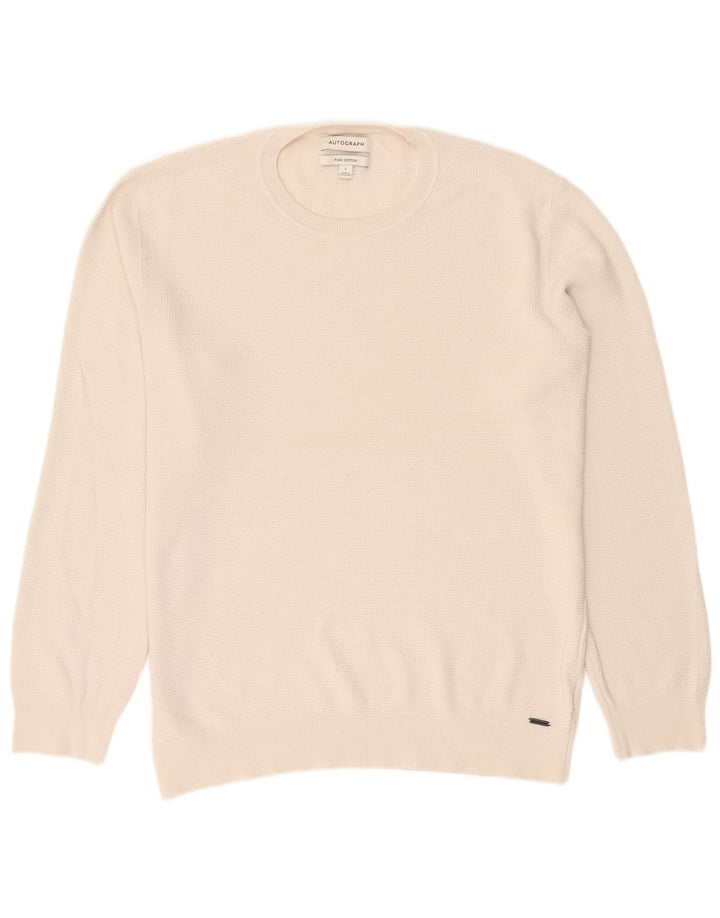 Ανδρικό πουλόβερ Marks & Spencer Autograph Crew Neck Jumper μεγάλο λευκό βαμβακερό