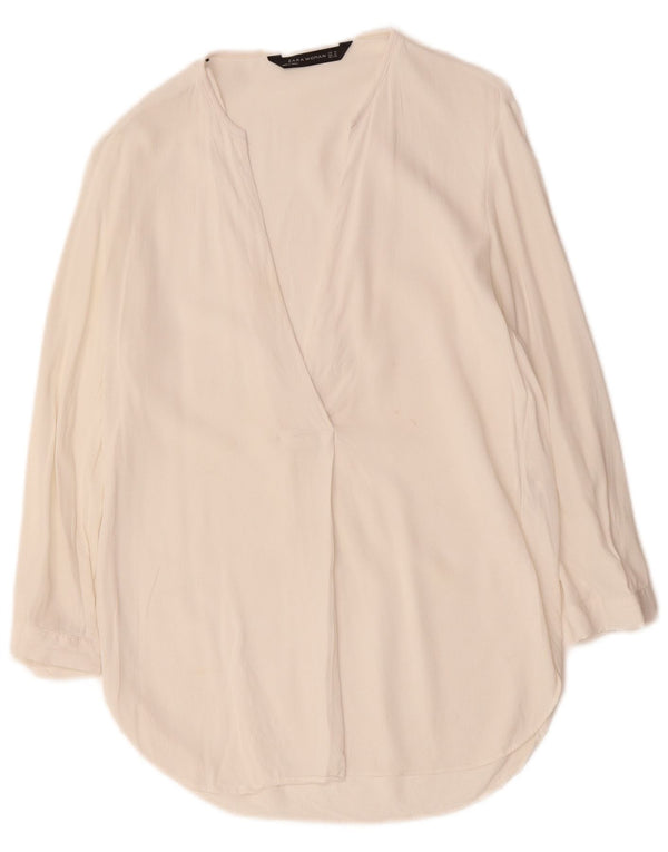 ZARA Γυναικεία μπλούζα 3/4 μανίκια τοπ UK 14 μεσαία λευκή βισκόζη