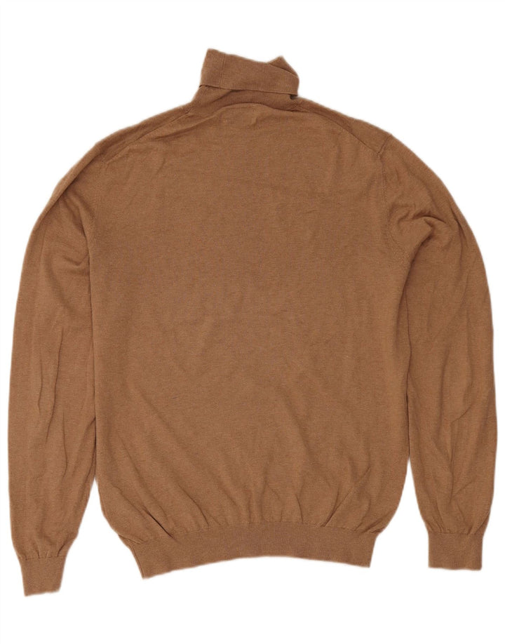 Ανδρικό πουλόβερ Massimo Dutti σε ρολό λαιμόκοψη, μεγάλο μπεζ βαμβακερό