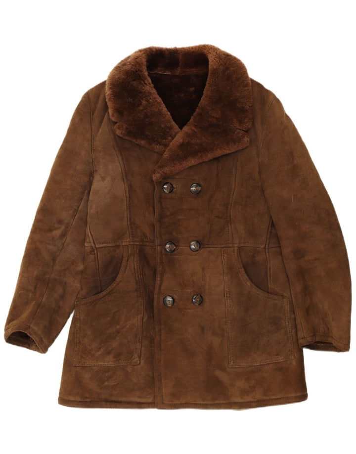 Vintage Ανδρικό Διπλό Μπουφάν Shearling IT 54 2XL Καφέ Δερμάτινο