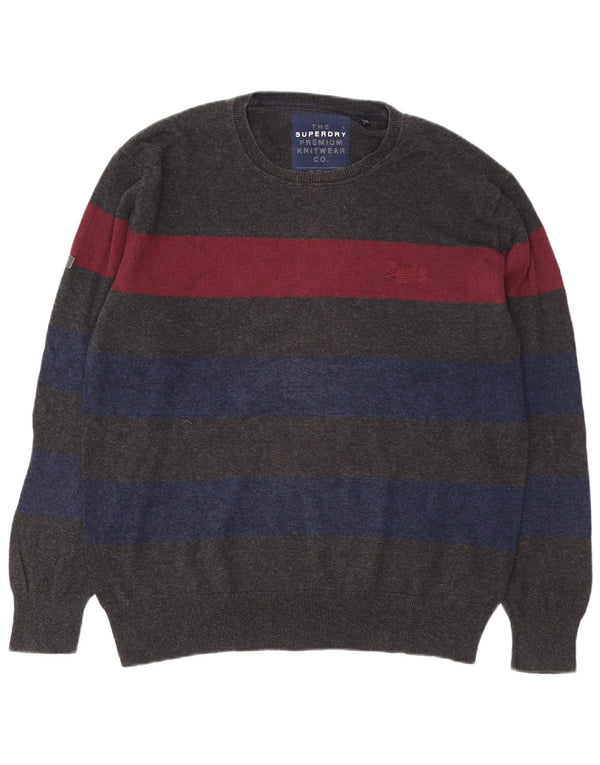 Superdry Ανδρικό πουλόβερ με λαιμόκοψη XL Γκρι βαμβακερό