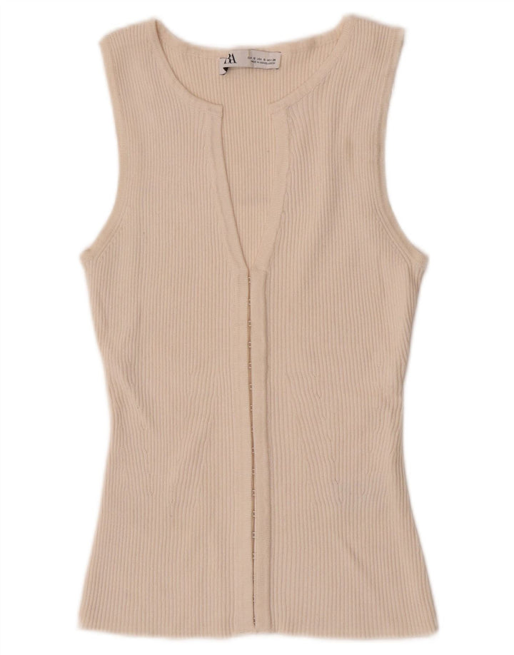 Zara Γυναικεία Ζακέτα Τοπ UK 8 Small Off White Viscose