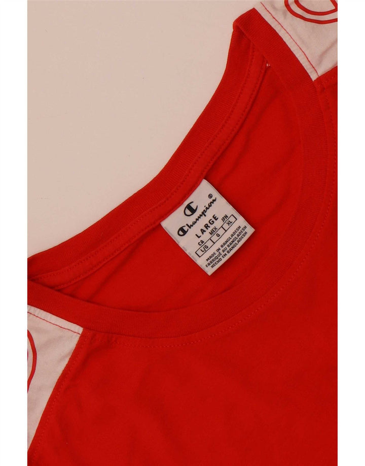Ανδρικό γραφικό T-Shirt Champion Top Large Red Colourblock