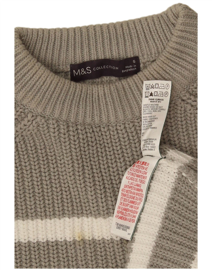Marks & Spencer Γυναικείο πουλόβερ με λαιμόκοψη UK 10 Small Grey ριγέ