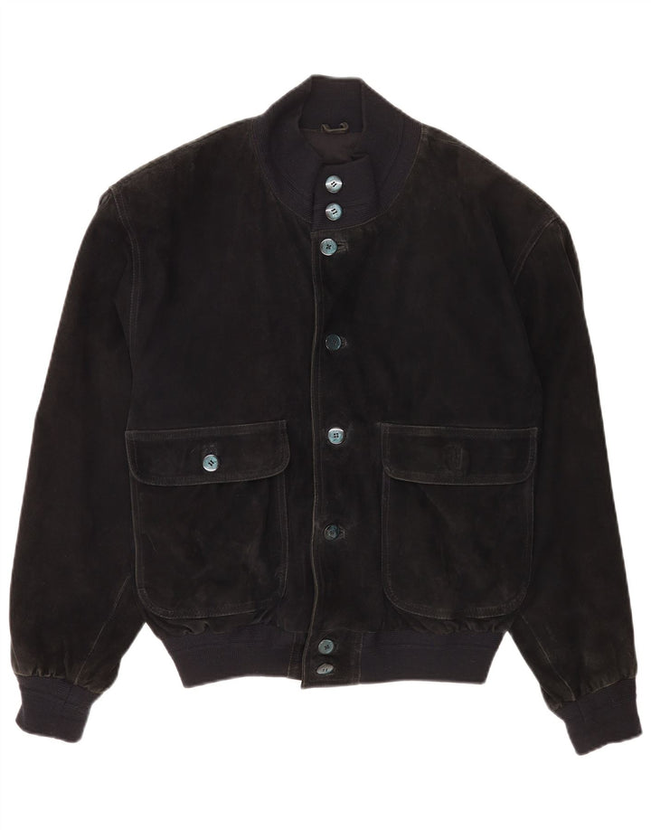 Vintage Ανδρικό Suede Bomber Jacket IT 48 Medium Black Leather
